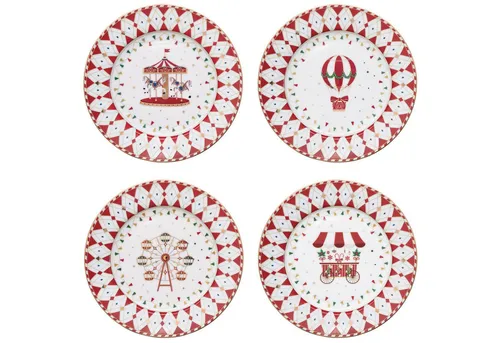 MamboCat 4er Set Christmas Wonderland Kuchenteller - Kuchenteller für 4 Personen aus robustem Porzellan mit festlichem Weihnachts-Dekor. Ideal für Frühstück, Dessert und mehr in der Adventszeit.