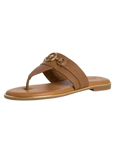 Tamaris Damen Mules Zehentrenner Leder Blockabsatz Sommer; COGNAC/braun; 36 EU
