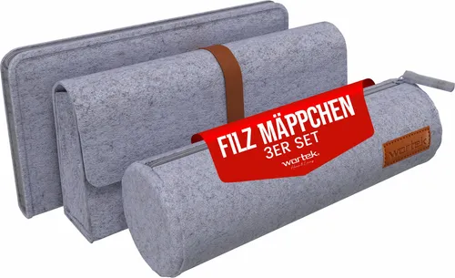 wortek Filz Federmäppchen - Grau - Federmappe Mäppchen Schlampermäppchen Tasche Brillenetui - 3 Stück