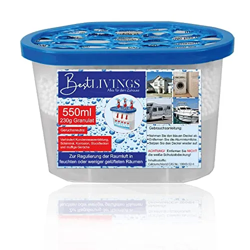 Luftentfeuchter Raumentfeuchter 550ml - Effektiver Schutz gegen Schimmel - Luftentfeuchter für Räume bis 50m², absorbiert Feuchtigkeit und Gerüche, ideal für eine gesunde Raumhygiene. Wiederverwendbar mit Nachfüllgranulat für einfache Handhabung.