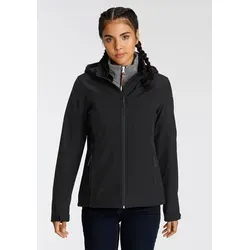 ICEPEAK Softshell-Jacke BRENHAM für Damen, Schwarz, Größe 40 - Funktionsjacke mit schützenden Materialien, 8000 mm Wassersäule und 3000 mvp Atmungsaktivität. Ideal für Outdoor-Aktivitäten, mit regulierbarer Kapuze und Reißverschlusstaschen.