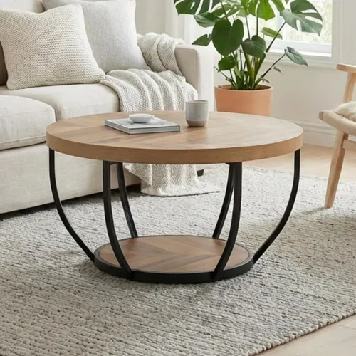 Home Collective Moderner Couchtisch Ø 80 cm mit Metallgestell