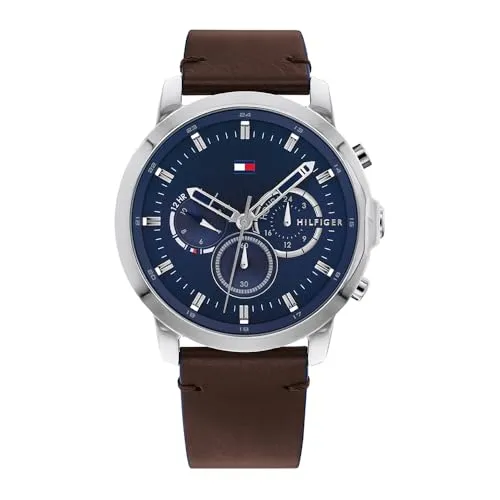 TOMMY HILFIGER JAMESON 1791797 Uhr - Elegante Herren-Armbanduhr aus Edelstahl mit 46mm Gehäuse, blauem Zifferblatt und 5 ATM Wasserbeständigkeit – ideal für sportliche Anlässe.