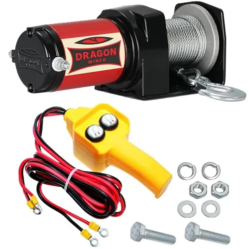 DRAGON WINCH Elektrische Seilwinde 12V Maverick I 2000 lbs / 907 kg Offroad Seilzug mit Stahlseil 10m I für Pflüge, Quads, ATV, UTV Seilwinde mit Zubehör I Kabelgebundene Fernsteuerung