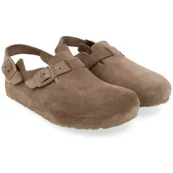 Haflinger Faro Lederclog mit Korkfußbett - Unisex Hausschuh in Grau (Größe 43) mit hochwertigem Leder und komfortablem Korkfußbett für optimalen Tragekomfort.