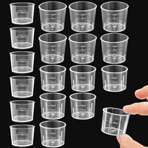 Stück Flüssigkeits-Messbecher Mini klare Küchen becher, Messbechers Set 15 Stück Measuring Cups 10ml 15ml 20ml, Transparent Messbechers Kunststoff Ml Messbecher mit Skala 15