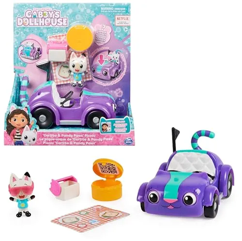 DREAMWORKS GABBY'S DOLLHOUSE - Carlita-Spielzeugauto mit Pandy Paws-Sammelfigur, 2 Zubehörteilen und 1 Überraschungsbox, geeignet für Kinder ab 3 Jahren