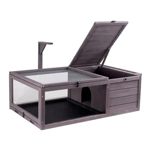 VEVOR Schildkrötenhabitat, Schildkrötenhaus aus Holz für drinnen und draußen, Schildkrötengehege mit hängendem Lichtständer, 2-Zimmer-Reptiliengehege, Kleintierkäfig für Geckos, Eidechsen, Schlangen