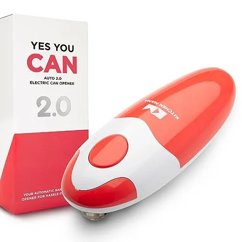 Elektrischer Dosenöffner Auto 2.0 von Kitchen Mama: Optimierte Klinge öffnet nahezu alle Dosen – automatisch, freihändig, glatte Kante, lebensmittelecht, batteriebetrieben (Rot)