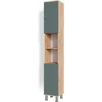Vicco Hochschrank Fynn, Grün/Goldkraft Eiche, 30 x 190 cm - Hochschrank mit 2 Scharniertüren in modernem Design, ideal für platzsparende Aufbewahrung und stilvolle Akzente in Ihrem Zuhause.
