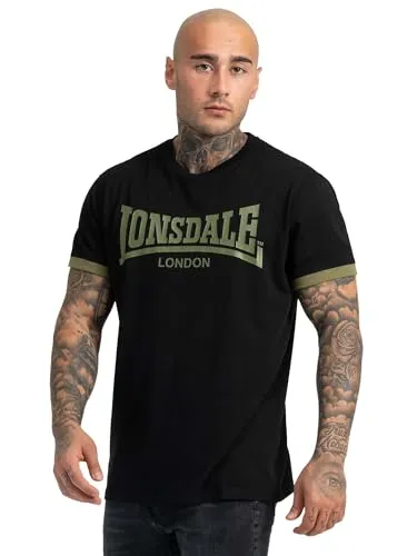 Lonsdale Men's TOWNHEAD T-Shirt - Black/Olive, L - Activewear-T-Shirt für Herren aus 100% gekämmter Baumwolle, mit stylischem Logoprint und hohem Tragekomfort. Ideal für Freizeit und Sport, sorgt für einen lässigen Look und Atmungsaktivität.