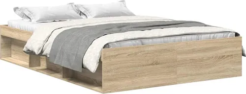Bettgestell Sonoma-Eiche 160x200 cm - Modernes Bettgestell aus langlebigem Holzwerkstoff mit 6 Stauraumfächern und stabilen Sperrholzlatten für optimalen Schlafkomfort. Perfekt für dein Schlafzimmer!