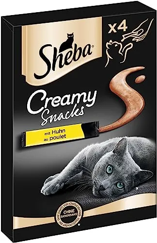 SHEBA Creamy Snacks für Katzen mit Huhn – 20 Beutel à 12g - Cremiger Katzen-Snack mit zartem Huhn in praktischen Portionsbeuteln. Ideal für zwischendurch, sorgt für besondere Genussmomente mit weniger als 3 % Fett. Perfekt als Leckerbissen!