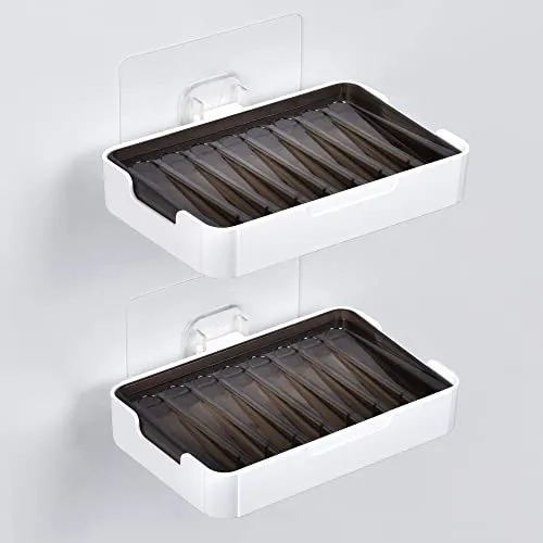 YOHOM 2 Stück Selbstklebend Seifenschalen Für Dusche Ohne Bohren Seifenhalter Zum Kleben Wandmontage Badezimmer Hängend Seifenablage Mit Abtropfschale