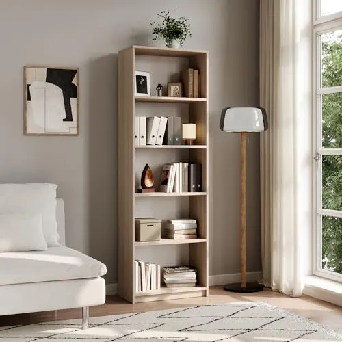Home Collective Bücherregal Aktenregal Standregal Raumteiler Sonoma-Eiche mit 5 offenen Fächern aus MDF Holz | Breite 60 cm