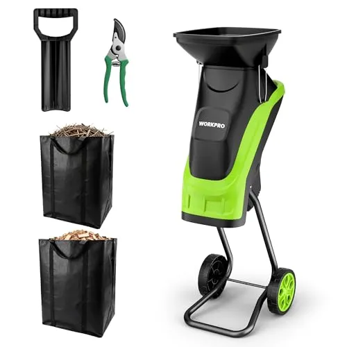 WORKPRO Elektrischer Gartenhäcksler 2500W mit Gartenschere und 44 mm Schneiddurchmesser