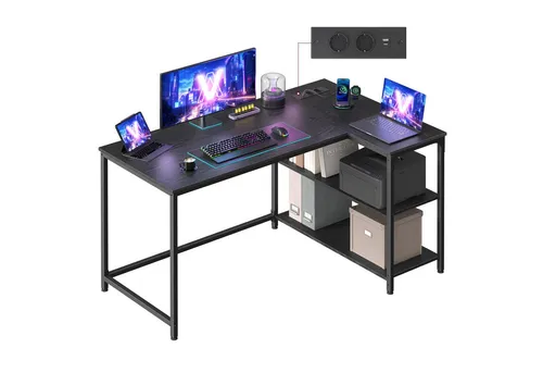 VASAGLE L-förmiger Eckschreibtisch mit Stauraum – Modern und funktional für Ihr Homeoffice - Moderner Eckschreibtisch mit höhenverstellbarer Ablage und zwei offenen Fächern. Optimal für effizientes Arbeiten im Homeoffice, Maße: 120 cm x 80 cm x 76 cm.