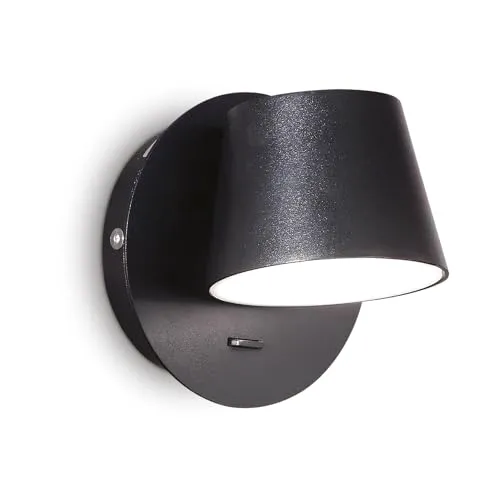 Ideal Lux LED Wandleuchte GIM, drehbar, warmweiß 3000K - Wandleuchte in Schwarz/Satin mit 6W LED, 400lm Lichtstrom, ideal für stimmungsvolle Innenbeleuchtung. Flexibel drehbar und mit Schalter für komfortable Bedienung.