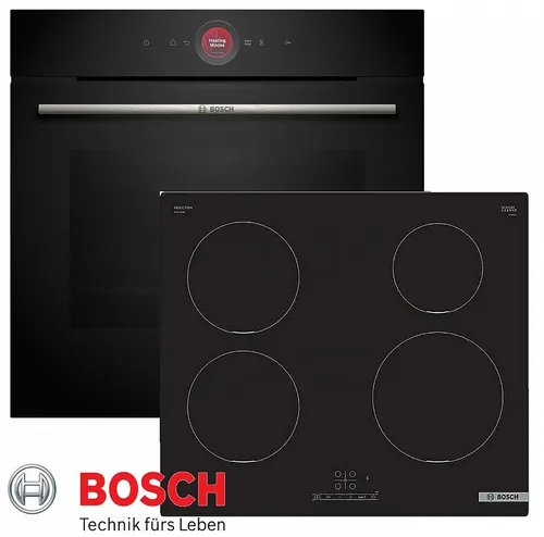Induktion Herdset BOSCH Backofen Schwarz Teleskop + Kochfeld 60 cm Induktion