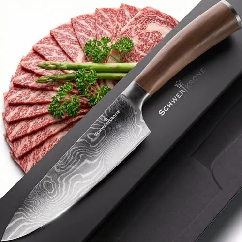 Schwertkrone Kochmesser Chefmesser mit Walnussgriff – Handabzug Made in Germany