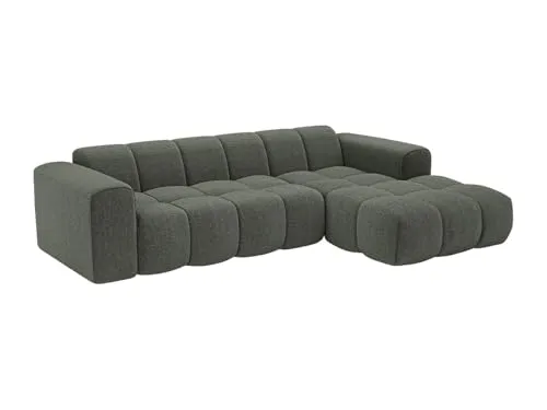 Vente-unique-Ecksofa rechts - Chenille-Stoff - Grün - CALESO von Maison Céphy