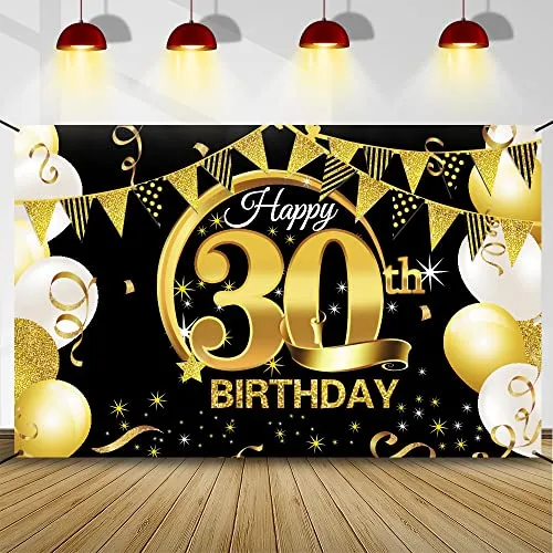 Geburtstag Dekoration Schwarz Gold, 30 Geburtstag Banner, 30 Geburtstag Party Deko für Frau Mann, 30 Geburtstag Hintergrund Banner, Extra Große Stoff Schild Poster 30, Geburtstag Sfeier Liefert 30
