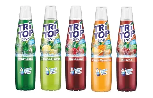 TRi TOP Sirup Sortiment - Beste Erfrischungen für den Sommer - Säfte: 5 köstliche Sorten mit weniger Zucker, perfekt für Cocktails, Desserts und Wassersprudler - kalorienarm und erfrischend!