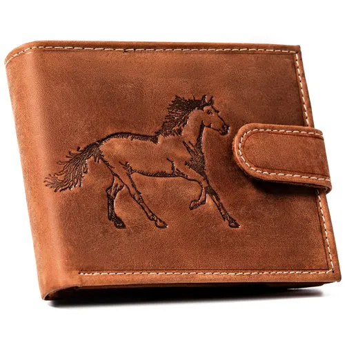 Herren Leder Geldbörse N992L-CHM-HORSE-BL COGNAC