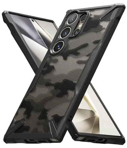 Ringke Fusion-X Case Kompatibel mit Samsung Galaxy S24 Ultra Hülle, [Robuster Schutz] Tarnmuster Design Robust Bumper Stoßfest Kratzfest Fortschrittliche Schutz Bumper Handyhülle - Camo Black