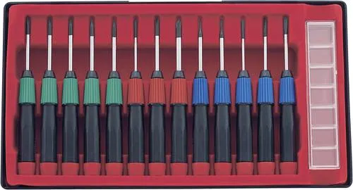 Basetech 14-teiliges Elektronik- und Feinmechanik Schraubendreher-Set - Schraubendreher-Sets mit 14 verschiedenen Köpfen, ideal für präzise Arbeiten an Elektronik und feinen Mechaniken.