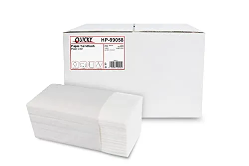 Quicky Papierhandtücher, 2-lagig, ZZ/V-Falz - 4000 Blatt für optimale Hygiene - Papiertücher, hochweiß, 2-lagig und besonders saugfähig für effiziente Reinigung und Hygiene im Haushalt oder Büro.