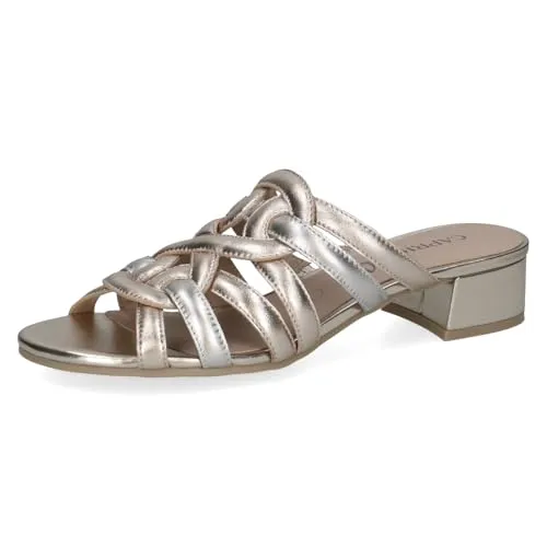 Caprice Damen Sandale mit Absatz aus Leder, Metallic (LT.Gold Comb), 39 - Elegante Mule-Heels für einen stilvollen Auftritt. Genießen Sie den Komfort der MEMOTION-Technologie und den 3,5 cm Blockabsatz für perfekten Halt. Ideal für jeden Anlass und gefertigt aus hochwertigen Materialien.