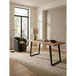 Schreibtisch 180x90 cm aus Akazie Massivholz und Metall mit Baumkante - Moderner Schreibtisch für das Homeoffice mit einzigartiger Baumkante. Robuste Metallbeine sorgen für Stabilität. Ideal für kreatives Arbeiten und stilvolle Einrichtung.