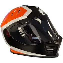 Simpson Venom Milwaukee Helm XL - Motorradhelm in schwarz-weiss-orange, mit Heißluft-Abluftöffnungen und waschbarem Innenfutter für optimalen Komfort und Sicherheit.