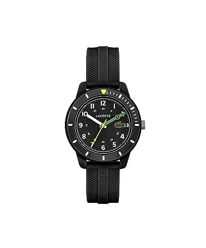 Lacoste Mini Tennis Analog Quarzuhr für Kinder - Armbanduhren für Jungen, stylische Quarzuhr mit schwarzem Silikonarmband, wasserabweisend bis 5 bar – ideal für aktive Kinder!