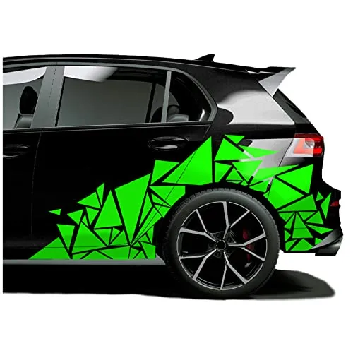 XXL Autoaufkleber Dreiecke 2er Set je 60x120cm geometrisches Design Auto Seite Motorrad Bus Sticker Kfz Zubehör Camouflage Tuning Dekor KX075 (Grün)