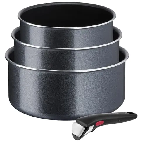Tefal Topf-Set L15890 Ingenio XL Force, 4-teilig - Töpfe aus Aluminium mit Antihaftversiegelung und abnehmbarem Griff, ideal für platzsparendes Kochen und einfache Reinigung.