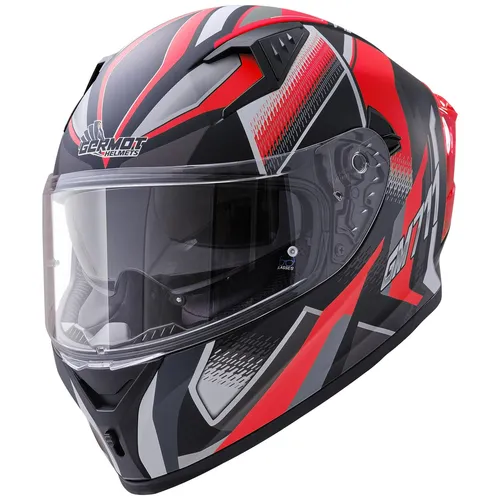 Germot GM 711 Dekor Helm, schwarz matt/rot, M (57/58) - Motorradhelm mit aerodynamischer Form, integrierter Sonnenblende und kratzfestem Visier - ideal für sportliche Fahrer, die Wert auf Sicherheit und Komfort legen.