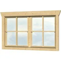 SKANHOLZ Doppelfenster beige, 57,5x70,5cm, für Gartenhäuser - Zubehör für Gartenhäuser mit Dreh-Kipp-Funktion und wahlweise Sprossenmontage, ideal für 45 mm Blockbohlenwände. Hochwertig aus Holz und Echtglas, 5 Jahre Herstellergarantie.