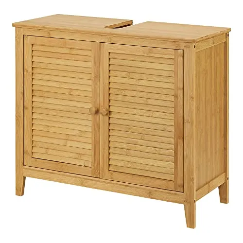 [en.casa] Bambus Waschbeckenunterschrank Värmdö 60 cm - Unterschrank fürs Bad aus umweltfreundlichem Bambus, elegant mit 2 Türen und stabilen 4 Füßen, ideal für eine stilvolle Badezimmergestaltung.