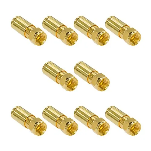 HB Digital 10 Stück Profi Kompressionsstecker vergoldet F-Stecker für SAT Kabel, Koaxialkabel mit Durchmesser Ø 6.8 – 7.2 mm