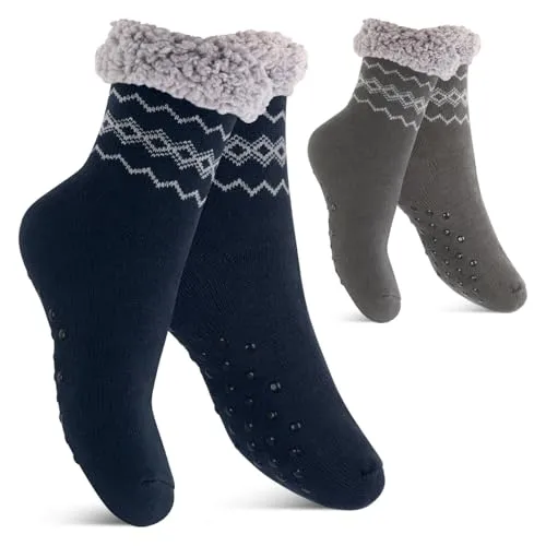 Footstar Damen und Herren Winter Haussocken (2 Paar) Kuschelsocken - Anthra-Navy 39-42