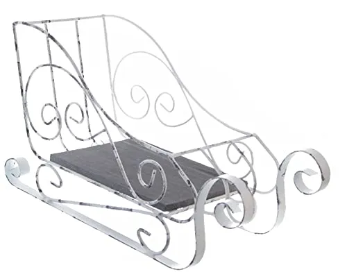 Spetebo Deko Schlitten aus Metall und Holz ca. 36 cm - weiß - Weihnachtsdeko Tischdeko Fensterdeko