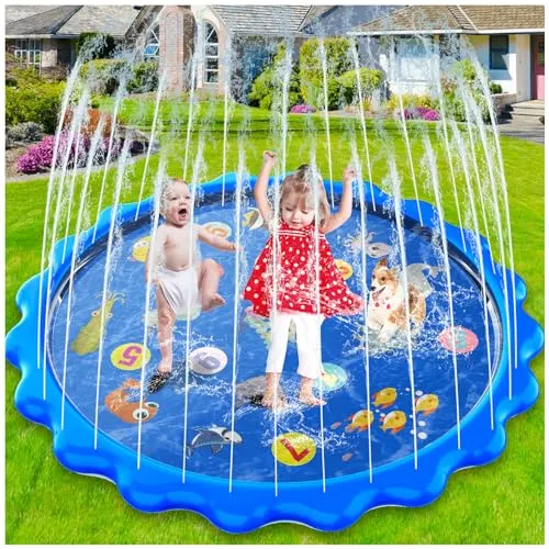MOZOOSON Wasserspielzeug Kinder Splash Pad, 170CM Garten Sprinkler Wasserspiele Wassersprinkler Planschbecken Spielzeug Pool für Kinder Hunde Outdoor,Anti-Rutsch,Einstellbare Wasserhöhe