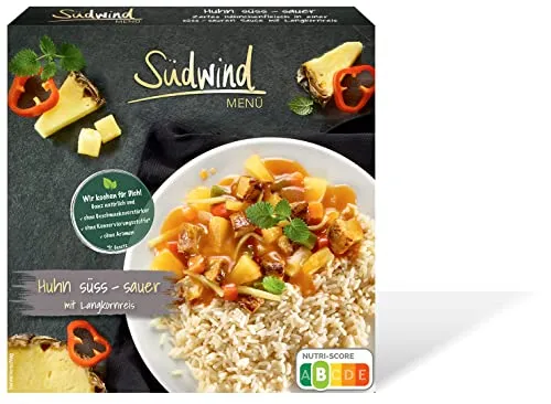 Zartes Hähnchenfleisch in einer leckeren süß-sauren Sauce mit Langkornreis – Fertiggerichte für die Mikrowelle / Wasserbad