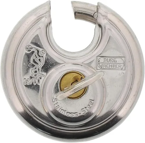 Burg Wächter Rundbügelschloss Diskus Schloss - Robustes Vorhängeschloss aus Edelstahl, besonders widerstandsfähig gegen Aufbruchsversuche und ideal für den Außeneinsatz.