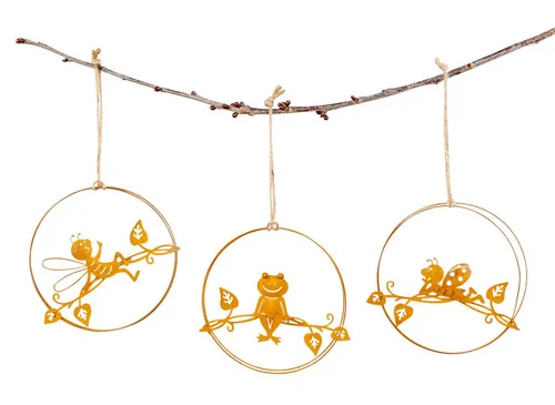 Levandeo® Hängedekoration, 3er Set Gartendeko Biene Frosch Dekohänger Gartenschild Rostdeko zum