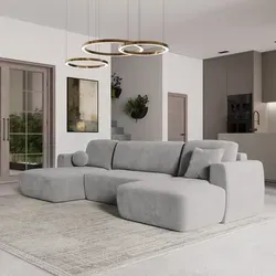 Masseno Ecksofa SENTUM K mit Schlaffunktion - Ecksofa mit Bettkasten, ideal für gemütliche Abende und Übernachtungsgäste. Hochwertige Verarbeitung und elegantes Design in Hellgrau sorgen für Stil und Komfort in Ihrem Wohnzimmer.