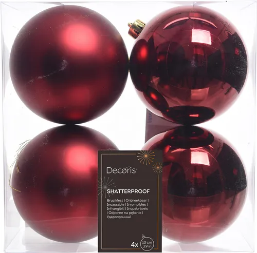 Weihnachtskugeln Kunststoff 10cm 4 Stück - Ochsenblut in rot von Christmas Decoration