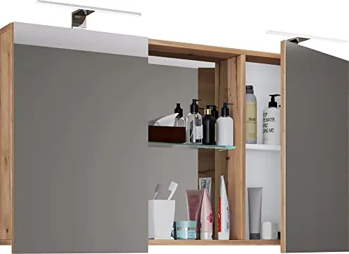 Mid.you Spiegelschrank VCM Budasi - Badezimmerspiegel in Honigeiche, mit praktischen Drehtüren und kompakten Maßen von 112x59x12 cm, ideal für jedes Badezimmer.